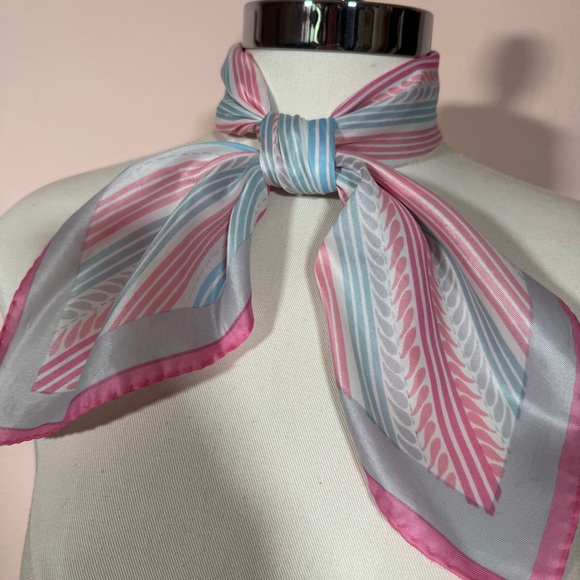 Vintage Accessories - Vintage 1950 1960’s Cotton Candy Pastel Retro Stripe Hand rolled edges Scarf